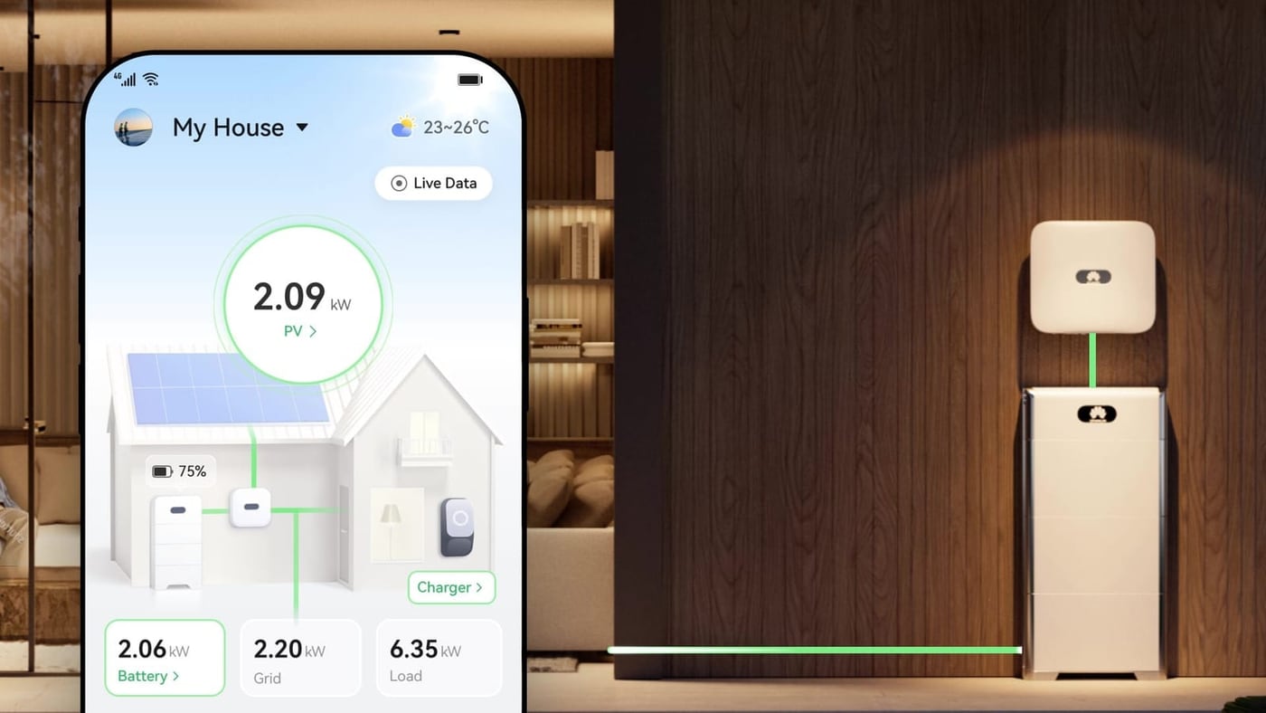 Huawei LUNA thuisbatterij met de bijhorende app