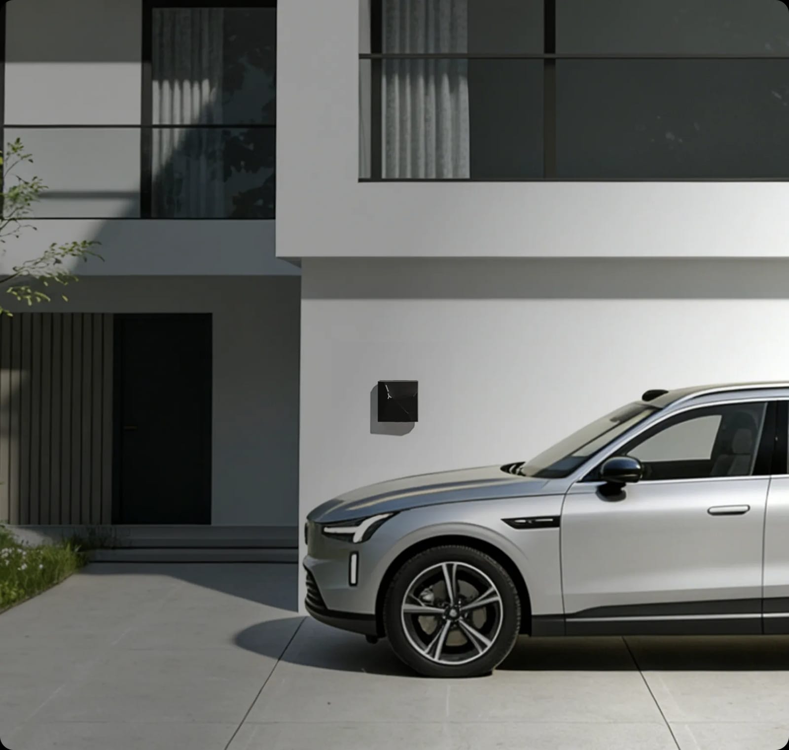NexBlue laadstation aan de gevel naast een elektrische wagen